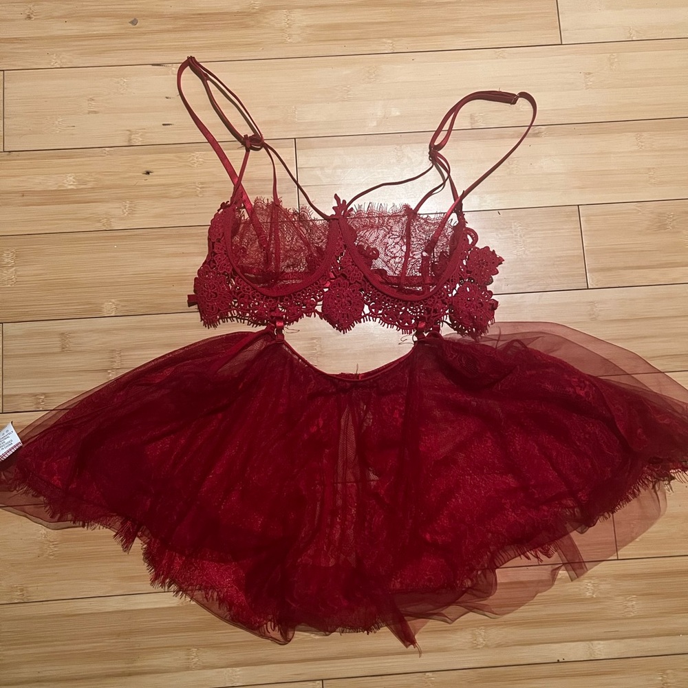 Darling red lingerie top and attached skirt